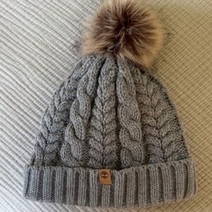 Timberland Gray Cable Knit Pom-Pom Beanie